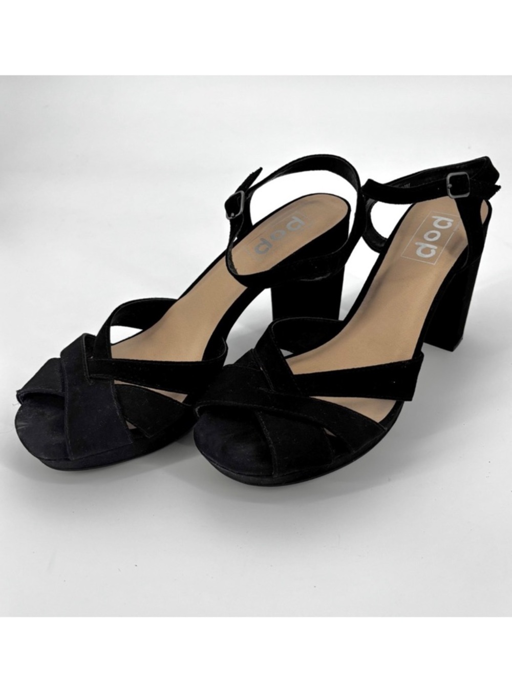 Pop Garcelle Black Crisscross Ankle‎ Strap Block Heel Platform Sandal sz 10